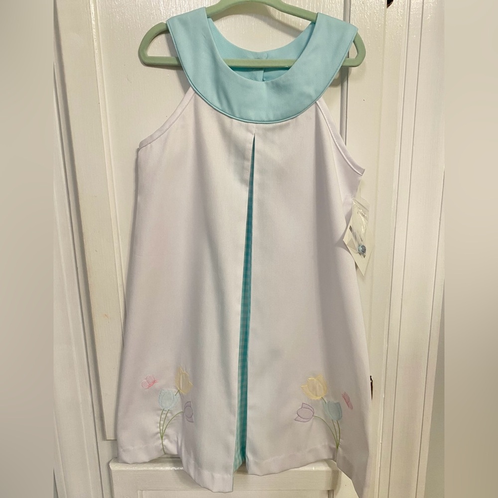 White Dress with Pastel Tulip Embroidery